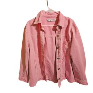 pink denim jacket large | zara